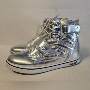 Vlado Atlas Sneakers Womens 8 Metallic Silver High Top Quilted Strap Skate Shoes